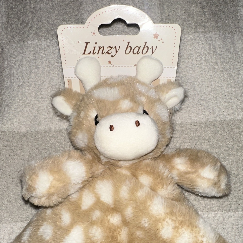 Linzy Baby Giraffe Lovey Plush Security Blanket Beige White Spotted